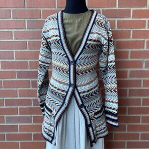 Vintage Cardigan Sweater 70s Collage Space Dyed Multicolored Chevron Printed XS